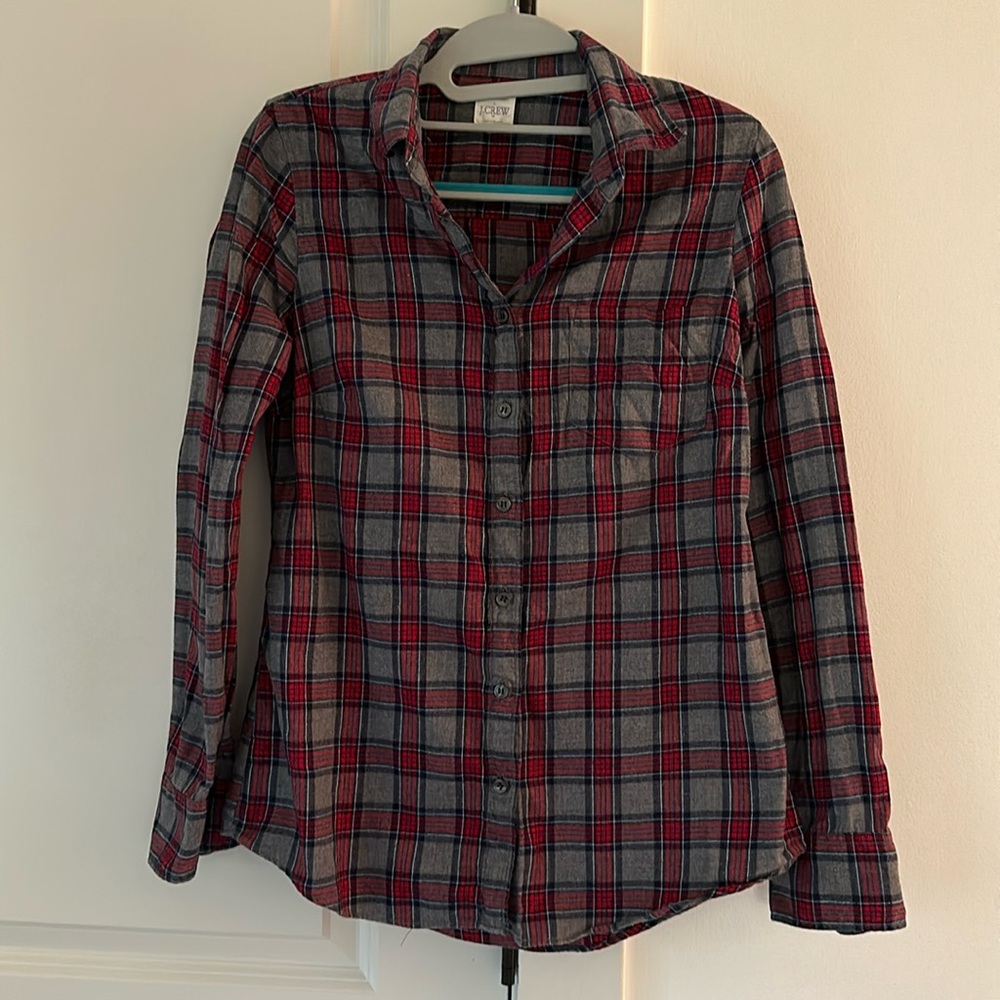 J crew The Perfect Shirt Red and gray plaid